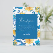 Geel bloemmotief blauwe Italiaanse bruidsdouche Bedankkaart (Staand voorkant)