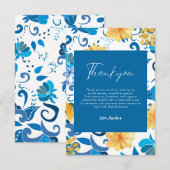Geel bloemmotief blauwe Italiaanse bruidsdouche Bedankkaart (Voorkant / Achterkant)