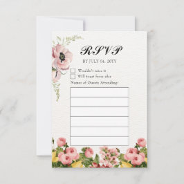 Geel Bloemmotief Huwelijk RSVP Kaartje
