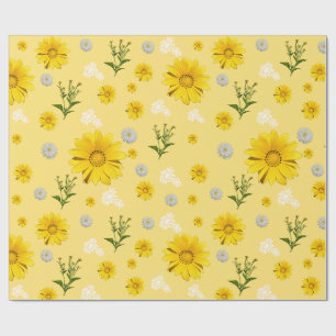 Geel bloemmotief inpakpapier
