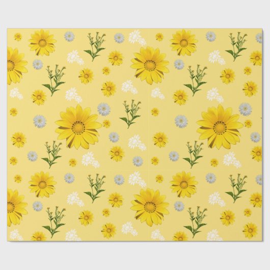 Geel bloemmotief inpakpapier (Vlak)