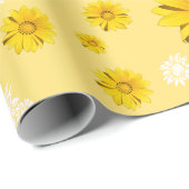 Geel bloemmotief inpakpapier (Rol Hoek)