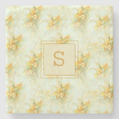 Geel bloemmotief Narcis Waterverf Monogram Stenen Onderzetter (Voorkant)