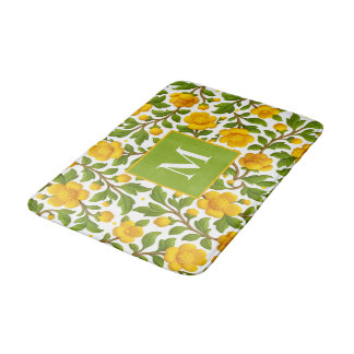 Geel Bloempatroon - gepersonaliseerd monogram Badmat