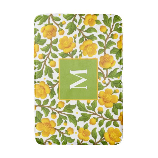 Geel Bloempatroon - gepersonaliseerd monogram Badmat (Voorkant Verticaal)