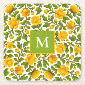 Geel Bloempatroon - gepersonaliseerd monogram Kartonnen Onderzetters (Voorkant)