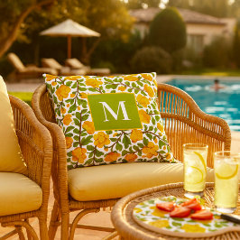 Geel Bloempatroon - gepersonaliseerd monogram Kussen
