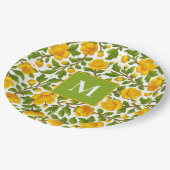 Geel Bloempatroon - gepersonaliseerd monogram Papieren Bordje (Gekanteld)