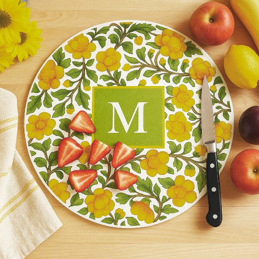 Geel Bloempatroon - gepersonaliseerd monogram Snijplank