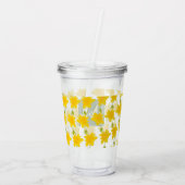Geel Bloempatroon Handgetekende Naam Monogram Acryl Drinkbeker (Achterkant)