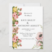 Geel Bloempatroon Huwelijksuitnodiging Kaarten (Voorkant)