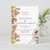 Geel Bloempatroon Huwelijksuitnodiging Kaarten (Staand voorkant)