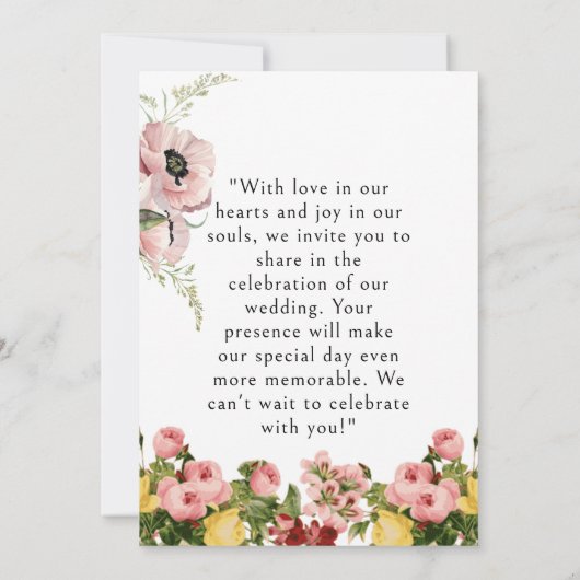 Geel Bloempatroon Huwelijksuitnodiging Kaarten (Achterkant)