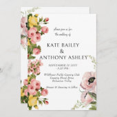 Geel Bloempatroon Huwelijksuitnodiging Kaarten (Voorkant / Achterkant)