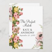 Geel Bloempatroon Huwelijksuitnodiging Kaarten (Voorkant / Achterkant)