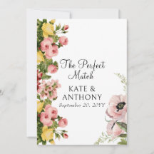 Geel Bloempatroon Huwelijksuitnodiging Kaarten