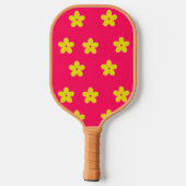 Geel bloempatroon op roze pickleball paddle (Achterkant)