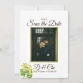 Geel bloemthema red de datum save the date (Achterkant)