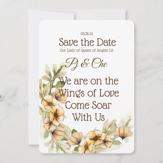 Geel bloemthema red de datum save the date (Voorkant)