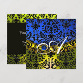 GEEL BLUE SAPPHIRE ZWARTE DAMASKMONOGRAM KAART (Voorkant / Achterkant)