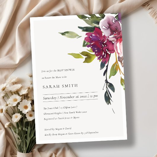 Geel Blush Burgundy Floral Baby shower Invite Bedankkaart