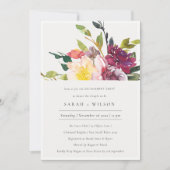 Geel Blush Burgundy Floral Verloving Invite Bedankkaart (Voorkant)