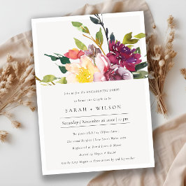 Geel Blush Burgundy Floral Verloving Invite Bedankkaart
