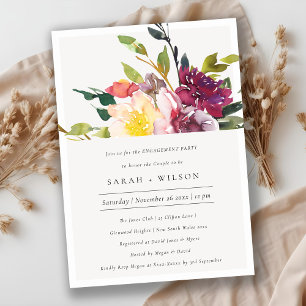 Geel Blush Burgundy Floral Verloving Invite Bedankkaart