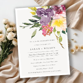 Geel Blush Burgundy Floral Verloving Invite Bedankkaart