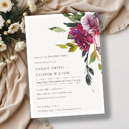 Geel Blush Burgundy Floral Verloving Invite Bedankkaart
