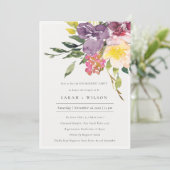 Geel Blush Burgundy Floral Verloving Invite Bedankkaart (Staand voorkant)