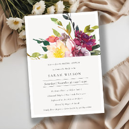 Geel Blush Burgundy Floral Vrijgezellenfeest Invit Bedankkaart