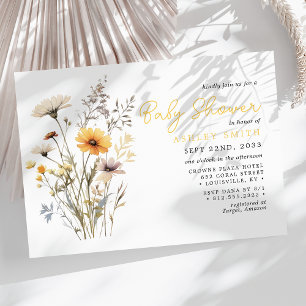 Geel Boeket van Wilde Bloemen Boho Baby Shower Kaart