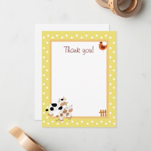 Geel Boerderij Baby Moo Koe Vat Dank u wel Notitiekaartje (Voorkant / Achterkant in situ)