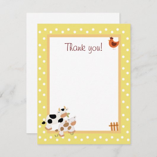Geel Boerderij Baby Moo Koe Vat Dank u wel Notitiekaartje (Voorkant / Achterkant)