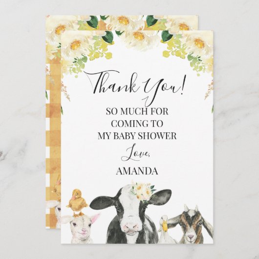 Geel Boerderij Baby shower Hartelijk dank Kaart (Voorkant / Achterkant)
