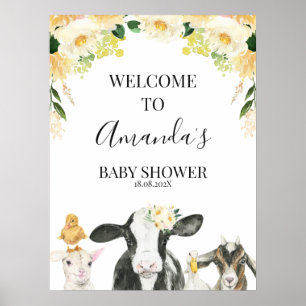 Geel Boerderij Dierlijk Baby shower Welkomstteken Poster