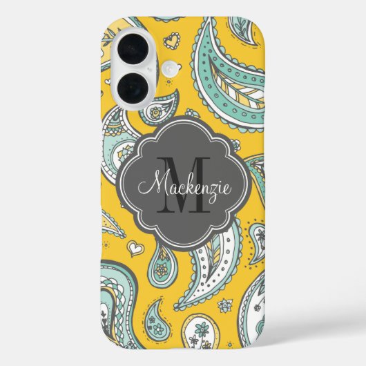 Geel Bohemian Paisley Custom Monogram Case-Mate iPhone Case (Achterkant)