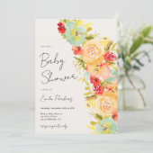 Geel boho Chic Blauw Bloemen Winter baby shower Kaart (Staand voorkant)