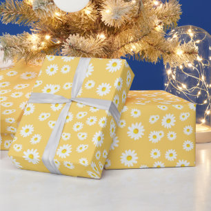 Geel Boho Lente Madeliefjes Patroon Cadeaupapier