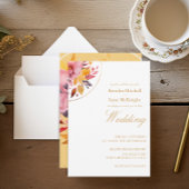 Geel Boho Waterverf Bloem Bruiloft Kaart