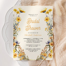 Geel Boho Wilde Bloem Bloemen Foto Bruids Shower Kaart