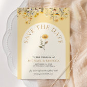 Geel Boho Wilde Bloem Bloemstuk Trouwfoto Save The Date
