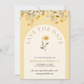 Geel Boho Wilde Bloem Bloemstuk Trouwfoto Save The Date (Voorkant)
