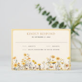 Geel Boho Wilde Bloem Bruiloft RSVP Kaartje (Staand voorkant)