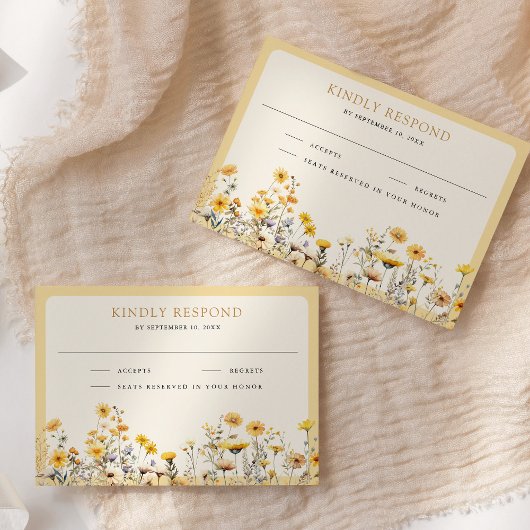 Geel Boho Wilde Bloem Bruiloft RSVP Kaartje