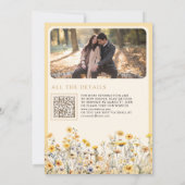 Geel Boho Wildflower Foto QR Code Huwelijk Kaart (Achterkant)