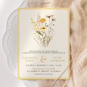 Geel Boho Wildflower Foto QR Code Huwelijk Kaart