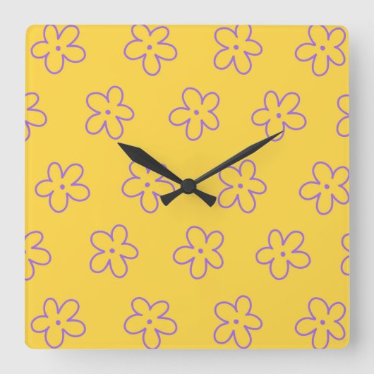 Geel Bold Y2K Wildflower Levendig Huis Decor Vierkante Klok (Voorkant)
