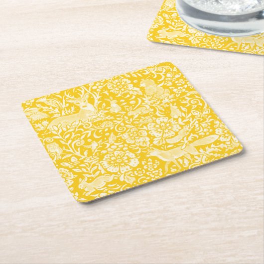 Geel bos Dierlijke Natuur Fox Rabbit Kartonnen Onderzetters (Schuin)